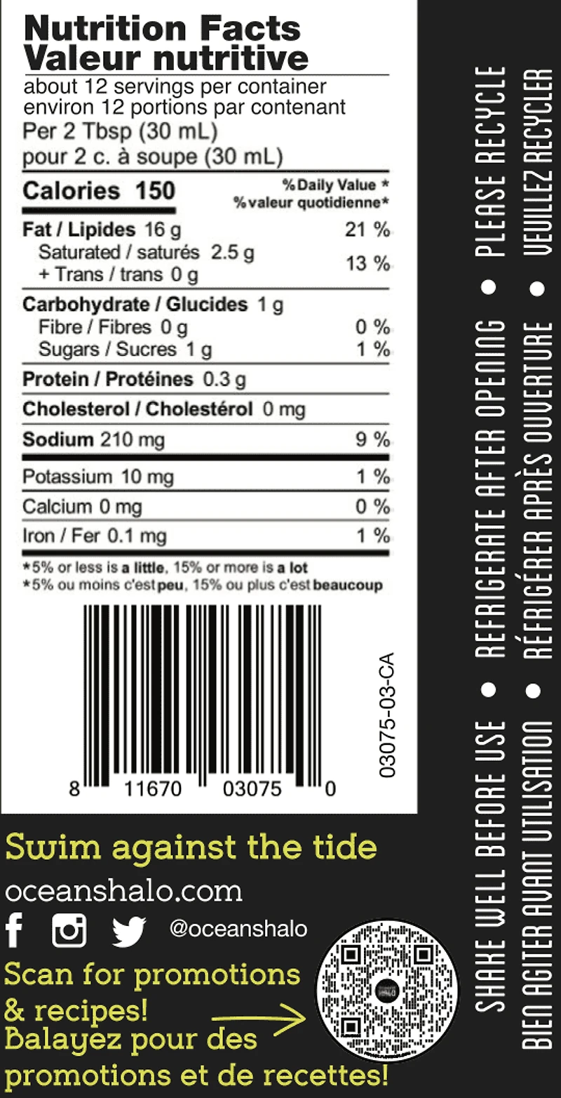 Vinaigrette épicée ranch au wasabi, bio, vegan, 355 mL Ocean's Halo, vinaigrette épicée ranch au wasabi