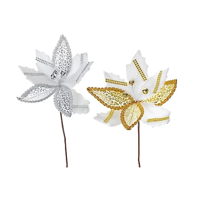 Rhinestone Poinsettia Pick (Asstd) - Set of 12