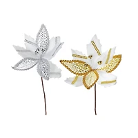 Rhinestone Poinsettia Pick (Asstd) - Set of 12