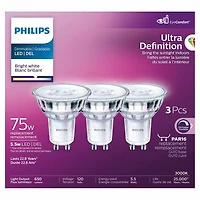 PHILIPS 4W (50W) GU10 Base Daylight Ultra Definition Dimmable LED Light Bulb - 3 Pack