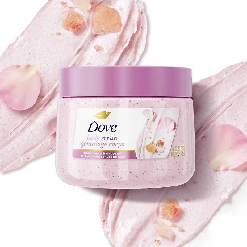 Dove Gommage corporel pour une peau visiblement soyeuse et nourrie, Sel de l'Himalaya et Huile de Rose avec ¼ de crème hydratante 425g