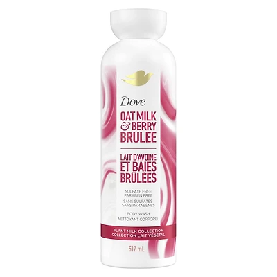 DDove Lait Végétal Gel Douche Nettoyant pour une Peau Hydratée, Lait d'Avoine & Brûlée aux Baies, sans Nettoyants au Sulfate ni Parabènes, pH équilibré