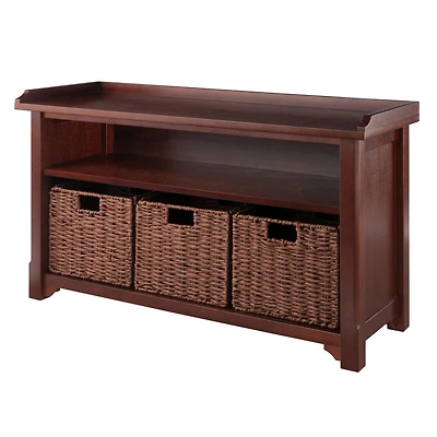 Banc de rangement 4 pièces Milan avec panier en noyer