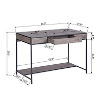 Homylin Home Office Computer Desk with Drawer, Retro Style 43" Wooden Writing Desk, Laptop Study Table Workstation, Stable Metal Frame, Rustic Dark Brown