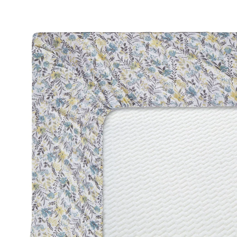 Marina Decoration Ultra Soft Silky Deep Pocket Rich Printed Bedding Rayon from Bamboo All Season Sheet Set with Pillowcases, Teal Yellow Floral Pattern