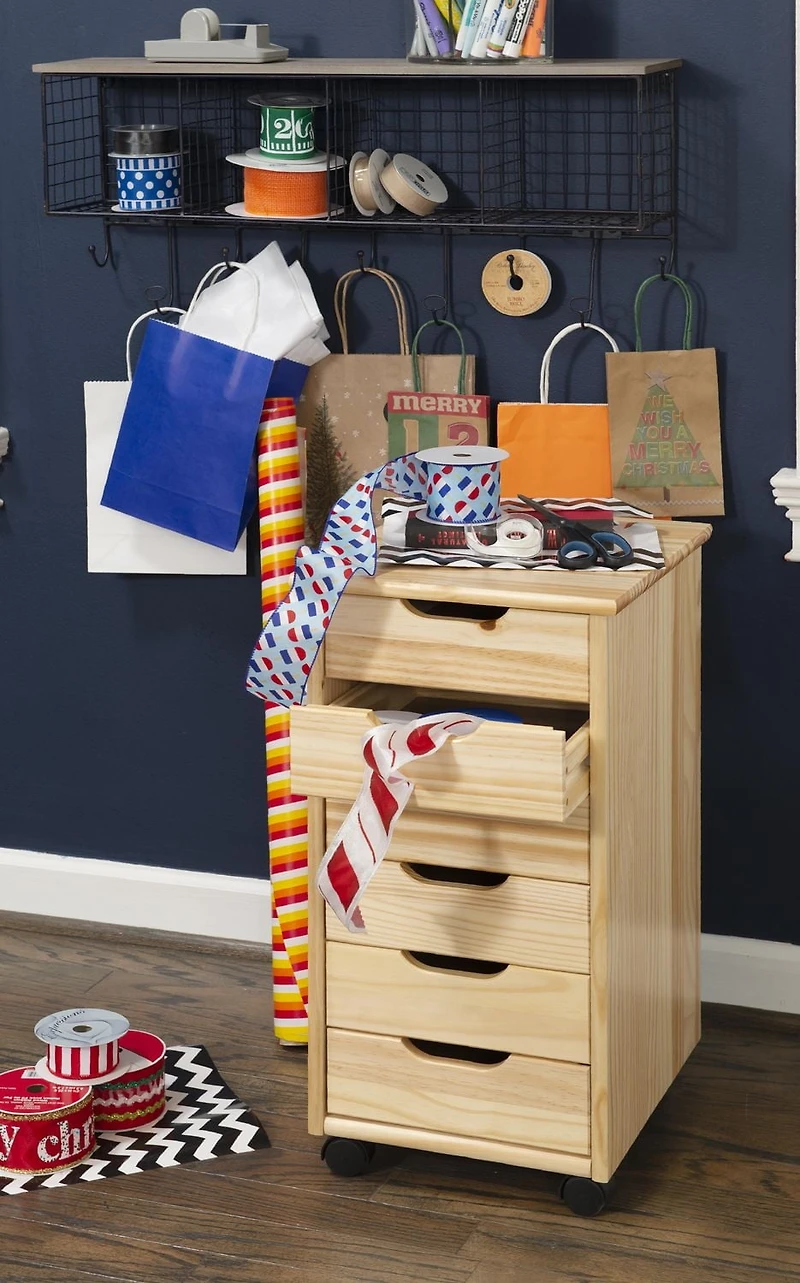 Craydon Six-Drawer Rolling Storage Cart, Natural