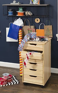 Craydon Six-Drawer Rolling Storage Cart, Natural