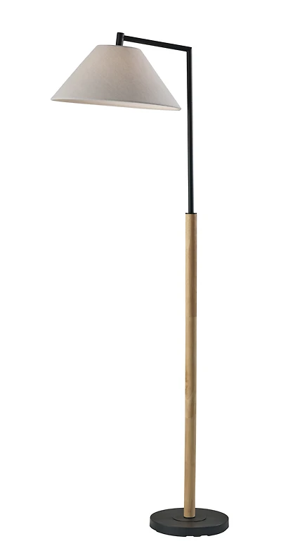 Better Homes & Gardens Wood Cream Black Metal Floor Lamp with White Fabric Shade, Modern Design, New