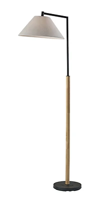 Better Homes & Gardens Wood Cream Black Metal Floor Lamp with White Fabric Shade, Modern Design, New