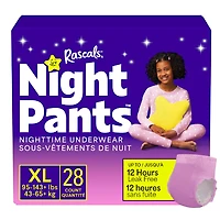 Culotte de nuit d'énurésie absorbante jetable Rascals pour filles XL (95-143+ lb), 28 pièces