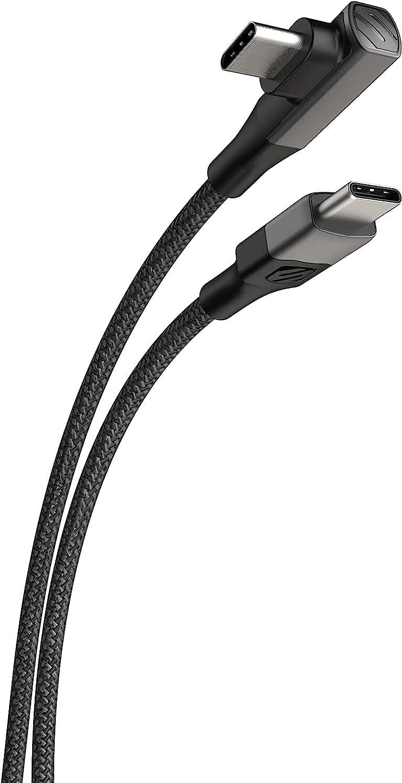 Scosche CCBRA4-SP Strikeline USB-C to Right-Angle USB-C Charge & Sync Braided Cable 4-ft. Black, 4ft USB-C-USB-C Chrg  Cbl