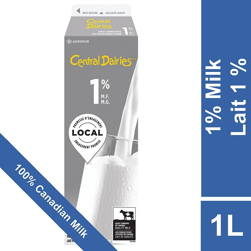 Central Dairies Partly Skimmed 1% Milk, 1 L