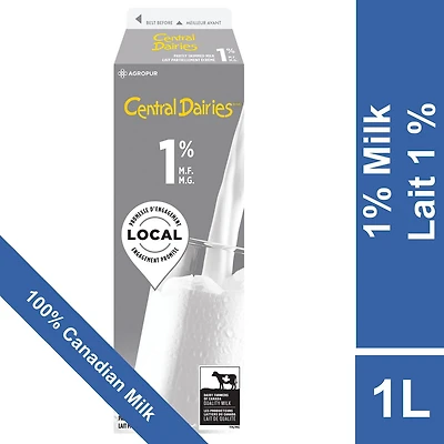 Central Dairies Partly Skimmed 1% Milk, 1 L