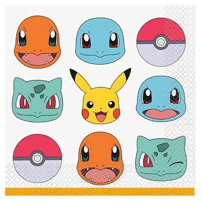 Serviettes de table Pokémon, 16 ct 2 épaisseurs, chacune mesure 6,5" x 6,5" pliée