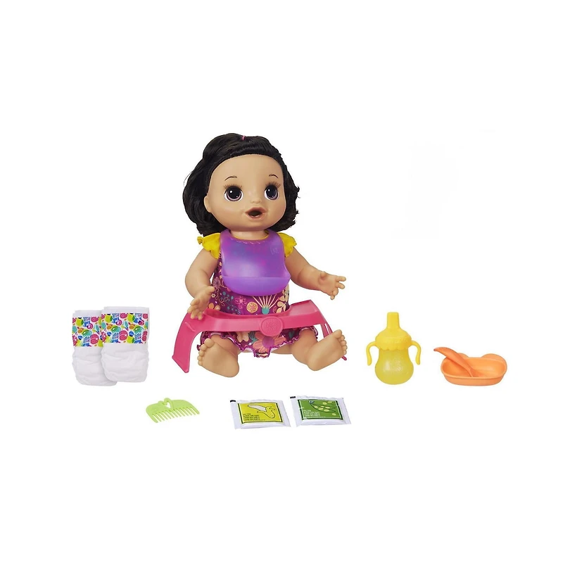 Baby Alive Happy Hungry Baby Black Straight Hair Doll-Bilingual