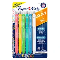 Stylos InkJoy Bright de Paper Mate, stylos à gel, pointe moyenne (0,7 mm), rétractables, couleurs vives assorties, 6 unités
