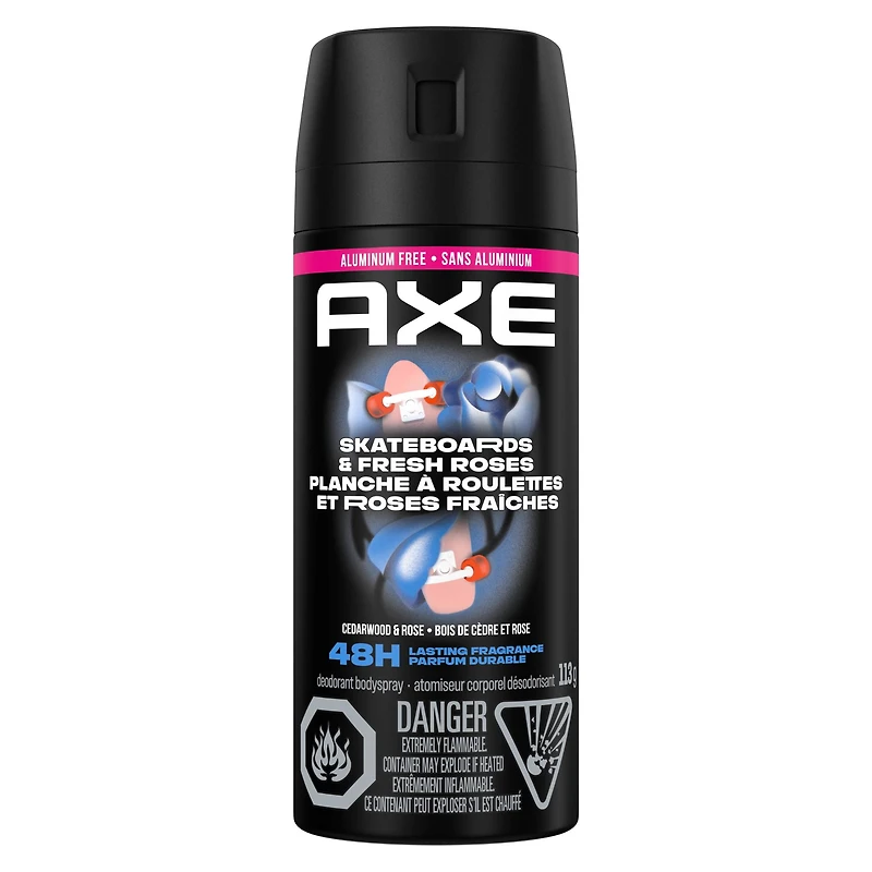 Désodorisant pour une protection contre les odeurs, AXE Planche à Roulettes et Roses Fraîches Bois de Cèdre & Rose, 113g 113 g Atomiseur corporel