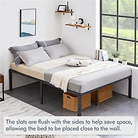 Fullfurnique Cadre de Lit Plateforme en Métal avec Lattes en Métal Renforcé, Simple, Noir