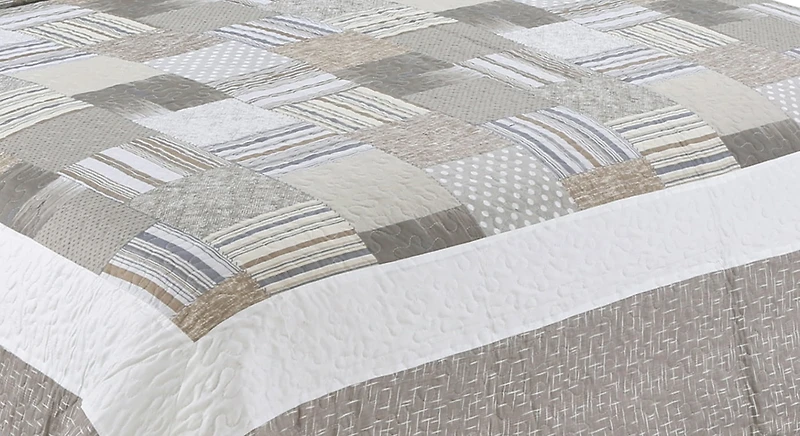 Marina Décoration Literie d'été ultra douce avec couvre-lit matelassé et taie d'oreiller, motif écossais moderne taupe