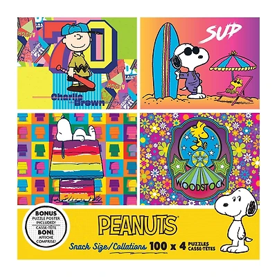 RoseArt - Snack Size 400-Piece - Peanuts - Adult Interlocking Puzzle, 4 assorted 100-pc puzzles