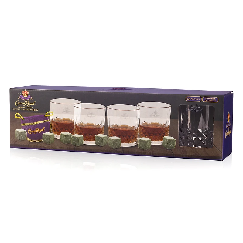 Crown Royal Whisky Stones Set, 8 Chilling Rocks, 4 Glasses With Velvet Bag
