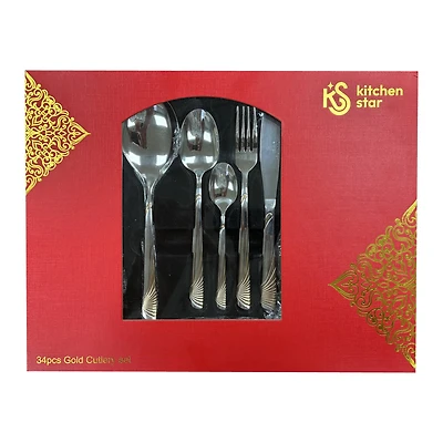 Ensemble de 34 couverts en acier inoxydable Kitchen Star – Doré