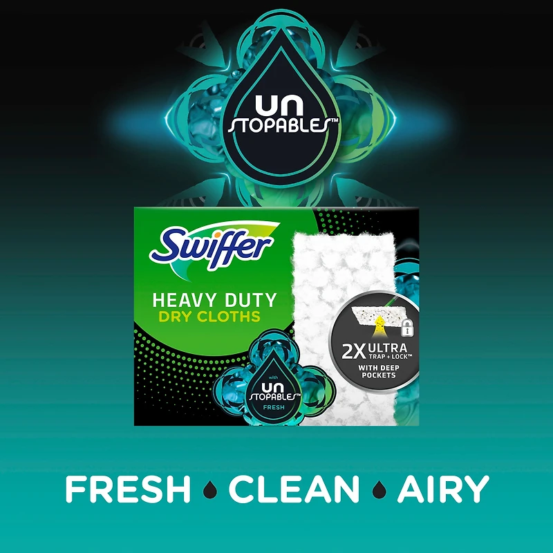 Recharges de linges secs multi-surfaces ultra résistants pour balai Swiffer pour balayer et nettoyer les planchers, parfum Frais Unstopables, 20unités 20CT