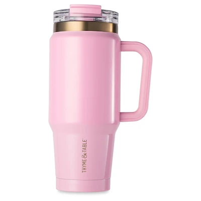 Thyme & Table 26 oz Water Bottle with Straw Lid, Pink with Heart Gold Charm