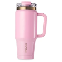 Thyme & Table 26 oz Water Bottle with Straw Lid, Pink with Heart Gold Charm