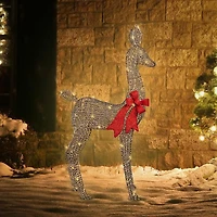 Light-up Twisted Weave Deer with Red Bow, 84 Warm White LED Lights