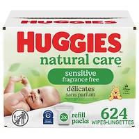 Baby Wipes, Huggies Natural Care Sensitive, UNSCENTED, 3 Refill Packs, 624 Wipes, 624 Wipes Total