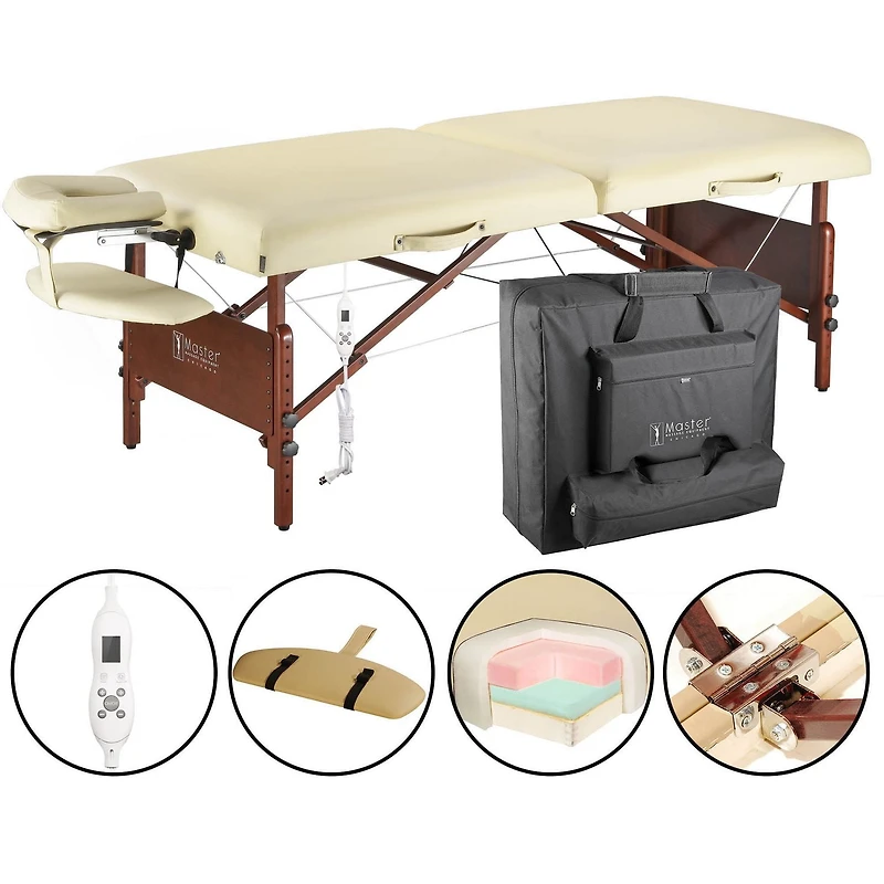 Ensemble de table de massage professionnel en mousse de 3 po d’épaisseur Del Ray Therma-Top de Master Massage, couleur sablée - 30 po