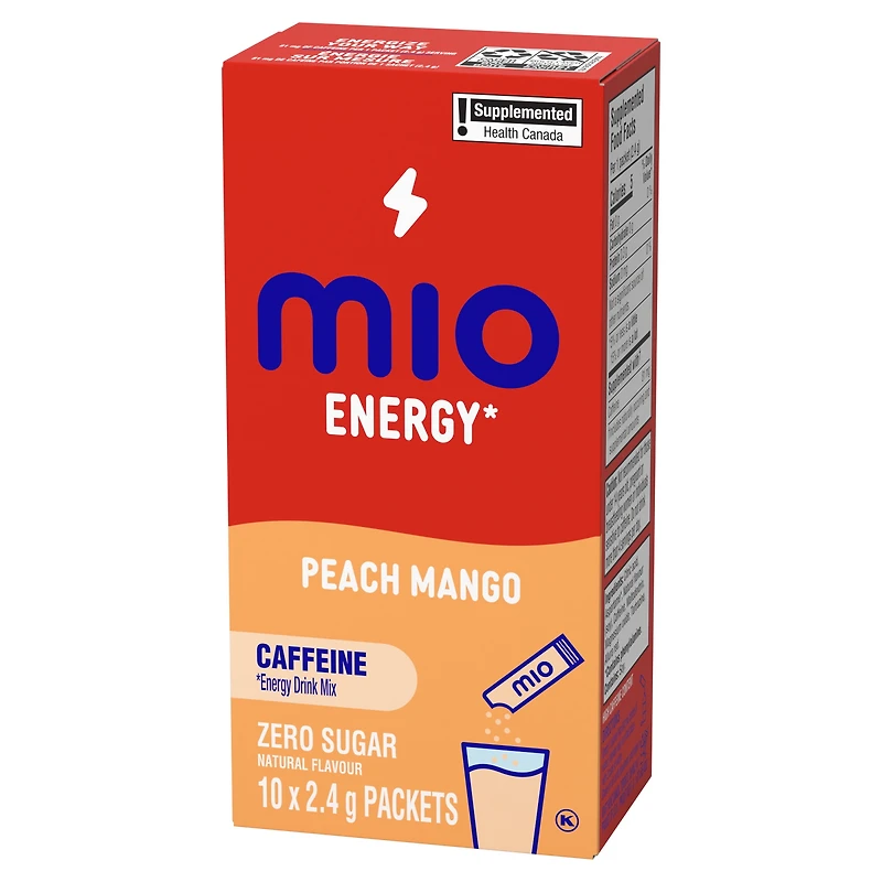 Mio Energy Peach Mango Energy Drink Mix, 2.4 G Packets, 10 Ct Box, Powders, 10pk