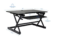 Rocelco 40 "Bureau debout mobile de grande taille réglable en hauteur BUNDLE - Montant pour moniteur double assis-debout roulant - Station de travail assistée par ressort à gaz - Plateau pour clavier