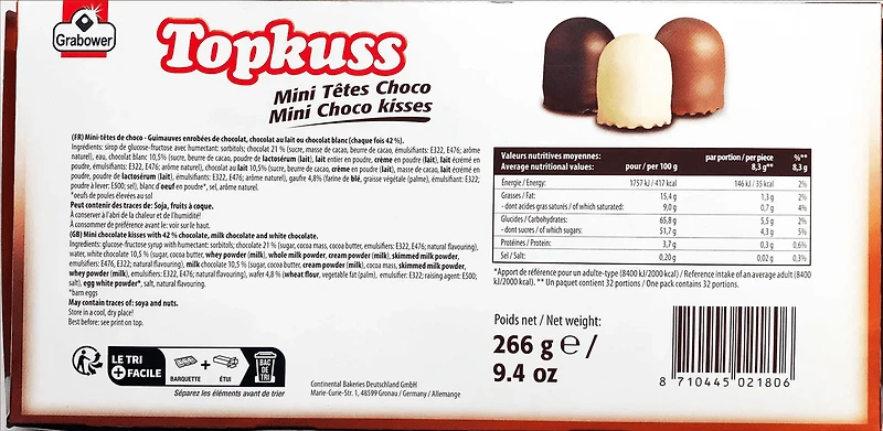 Mini Guimauves en Chocolat Grabower Topkuss, 266 g
