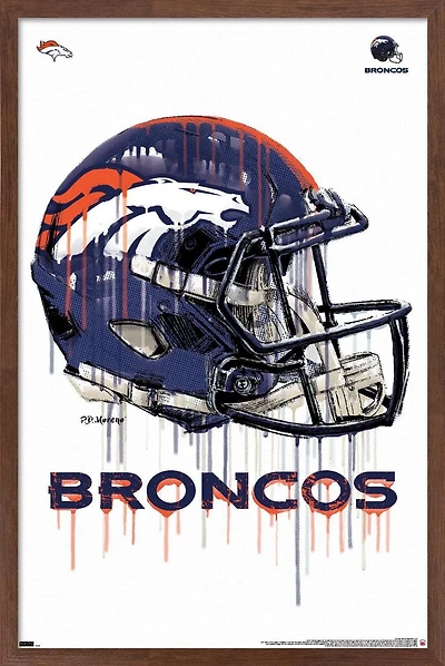 NFL Denver Broncos - Drip Helmet 20 Wall Poster, 14.725" x 22.375" Framed