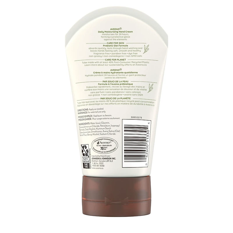 Aveeno Daily Moisturizing Hand Cream, Dry Skin Hand Lotion, Non-GMO Oat Moisturizer, Paraben Free, Fragrance Free, 97 mL