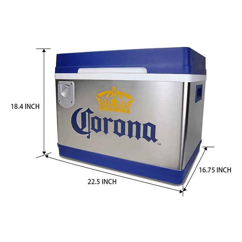 Corona 44-Quart Cruiser Iceless Cooler with Bottle Opener, 12V Travel Fridge, Holds 24 Bottles