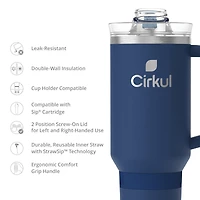 Gobelet All-Day StrawSip de Cirkul en acier inoxydable à double paroi isotherme avec poignée, 40 oz, bleu de minuit (bleu foncé)