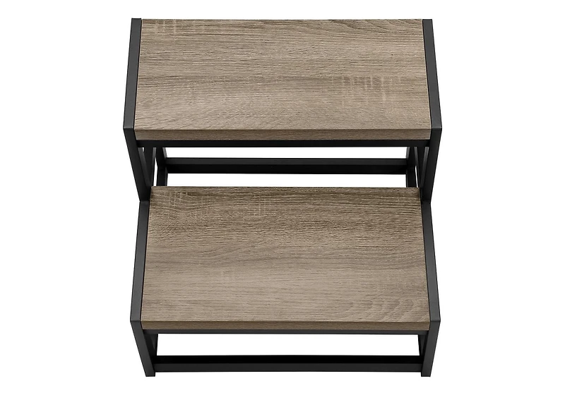 Monarch Specialties Ladder, Step Stool, Bedroom, Kitchen, Black Metal, Dark Taupe Laminate, Contemporary