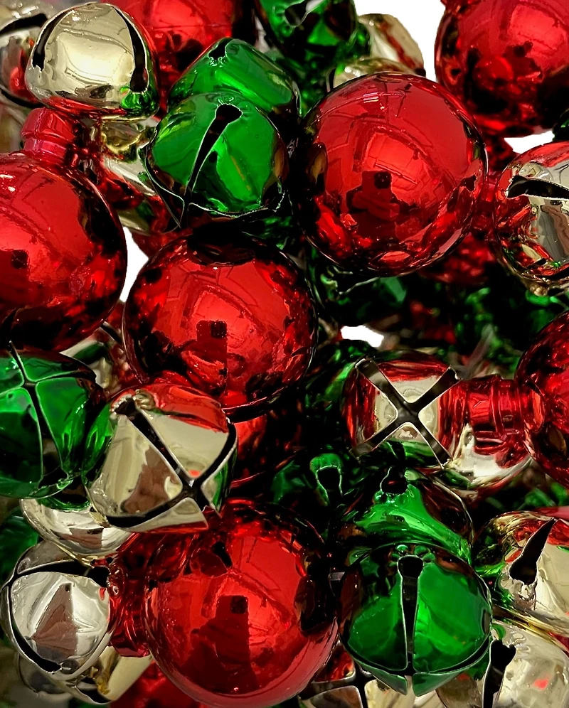 Guirlande de clochettes Holiday Time de 6 pi rouge, verte et dorée avec perles décoratives