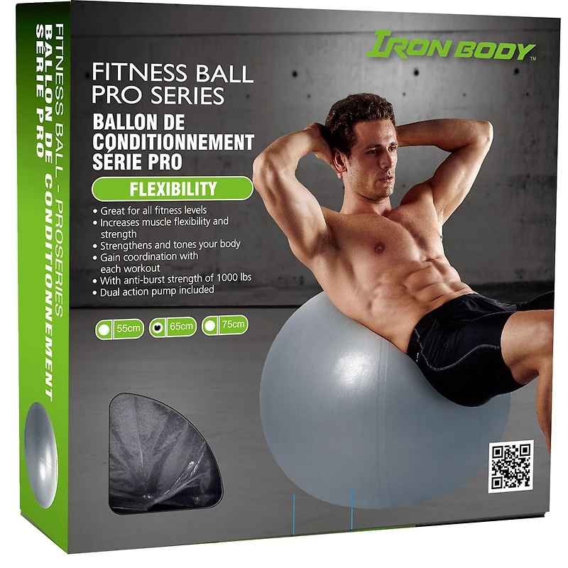 Ballon d'exercice IBF Pro Series - pompe incluse - disponible en 55, 65 et 75 cm