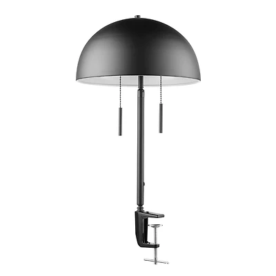Lampe de bureau en métal de 18 po à pince de fixation et à deux ampoules Luna par Globe Electric, noir mat, abat-jour champignon, double interrupteur à chainette, 52883