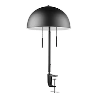 Lampe de bureau en métal de 18 po à pince de fixation et à deux ampoules Luna par Globe Electric, noir mat, abat-jour champignon, double interrupteur à chainette, 52883