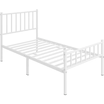 Fullfurnique Cadre de Lit en Métal Minimaliste avec Tête et Pied de Lit à Barres Verticales, Queen, Blanc