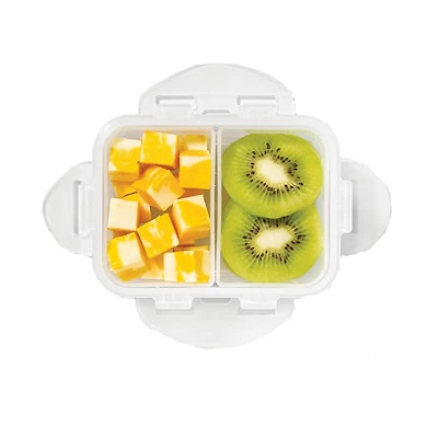 Starfrit LocknLock Lunch contenant 350 ml / 11 oz Rectangulaire avec Diviseur, 2 Compartiments Amovibles, Étanche Antifuite, Plastique PP Sans BPA, Va Au Micro-ondes Congélateur et Lave-vaisselle Gardez vos snacks frais et séparés avec le contenant compartimenté Starfrit LocknLock de 11 oz. Ses deux compartiments hermétiques évitent les fuites et le mélange. Fabriqué en polypropylène sans BPA, il passe au micro-ondes, congélateur et lave-vaisselle.