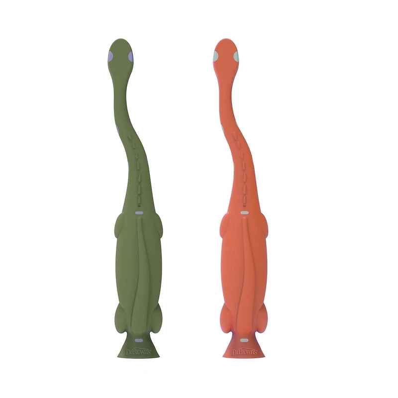 Dr. Brown's Toddler Toothbrush with Soft Bristles - Green and Orange Dinosaur - 2-Pack - 1-4 Years