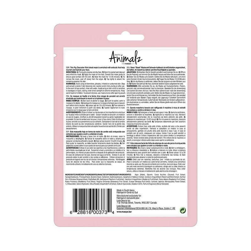 Pretty Animalz Porcelet masque en feuille