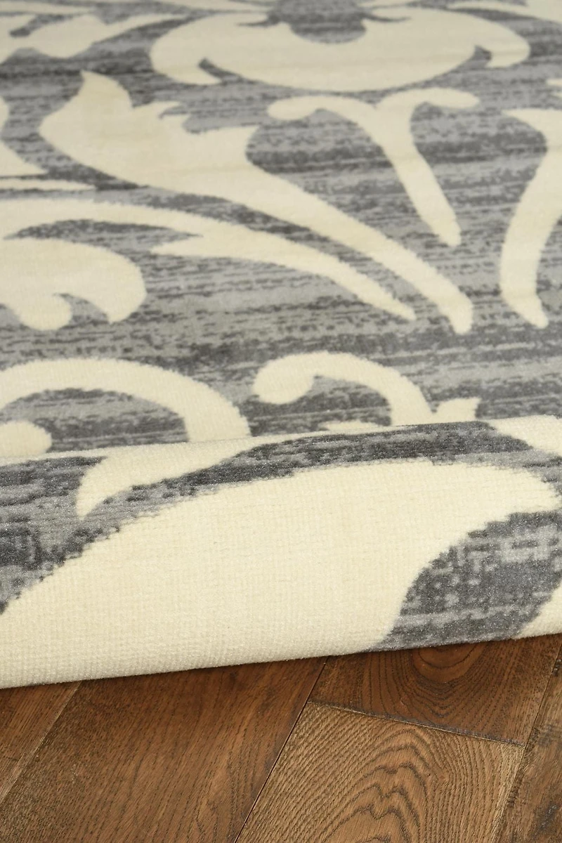 Capri Damask Grey & Bone 4' 3" x 7' 3" Area Rug
