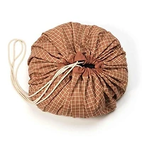 Play & Go - Timeless Brown Grid Pattern - 3-in-1 Play Mat - Storage Bag & Diaper Bag - Made from Organic Cotton - 140 cm Diameter - Suitable for Newborn to Toddler - Easy to Carry Everywhere